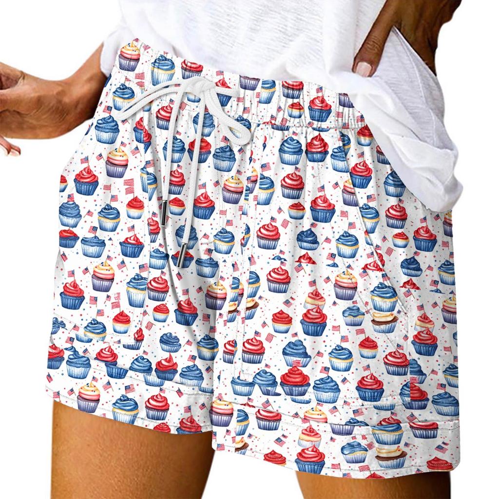 Damen Casual Sommer Elastische Strandshorts Print Casual Shorts