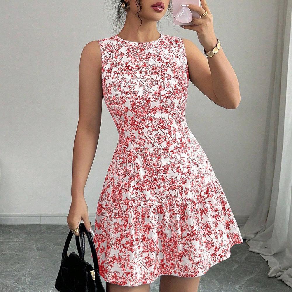 New Women Summer Floral Print Tank Top Dress Sleeveless Holiday Style Short Dresses For Girls