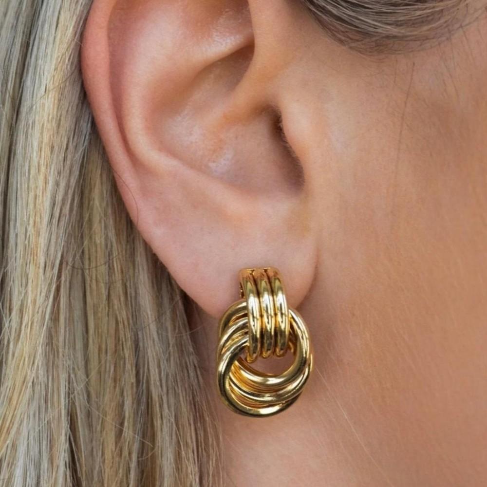 Mariasz Minimalist Gold Layered Copper Vintage Triple Knot Plain Big Hoop Earrings for Women Huggies Party Jewelry Gift