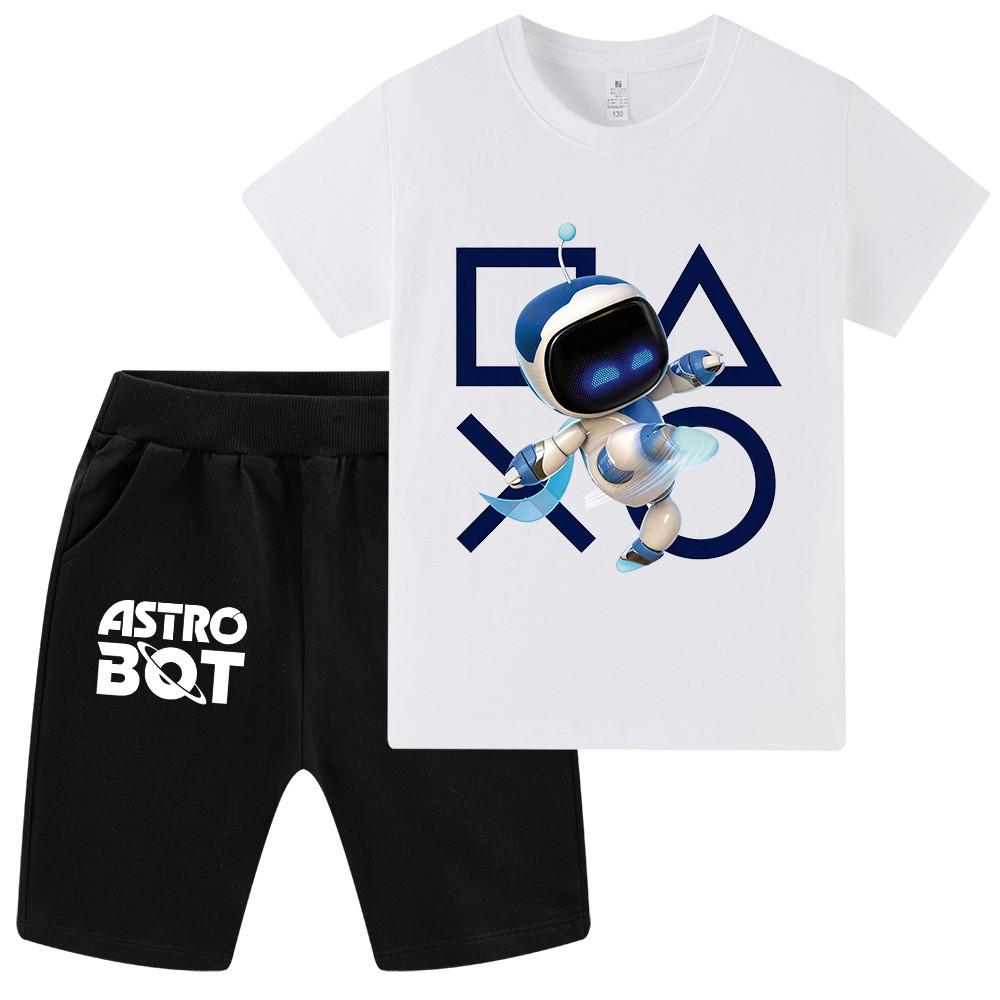 WA1338 Kids Boys Girls Astro Bot Print Short Sleeves T-shirt Shorts Clothes Sets