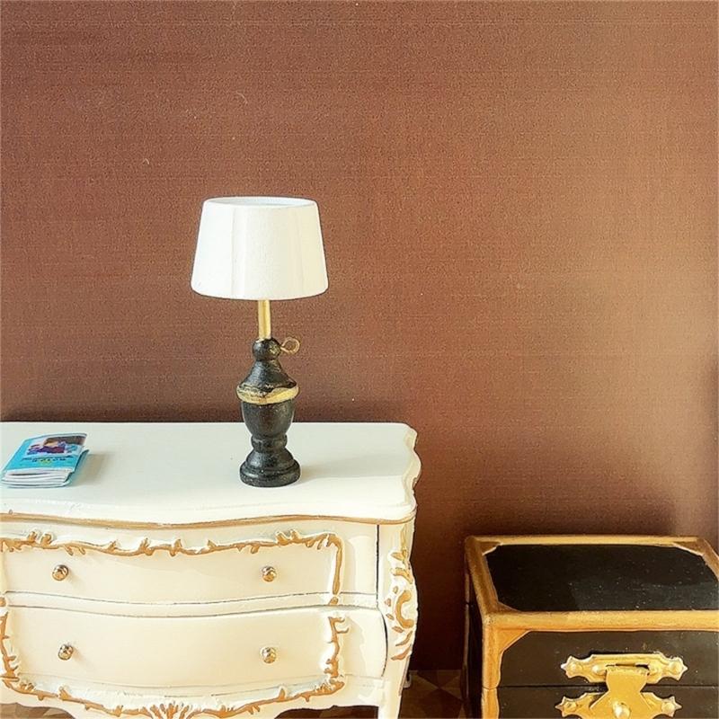 Bedroom White Table Lamp Miniature Furniture Model Doll Houses Accessory Realistic Lighting Toy Playset 1:12