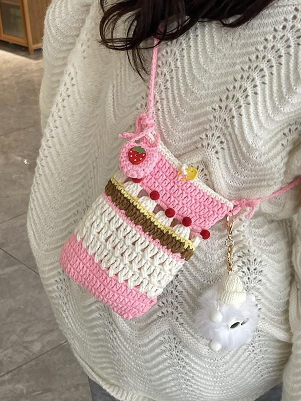 Lightweight Pink And Blue Womens Woven Shoulder Bag With Floral Design For Daily Use