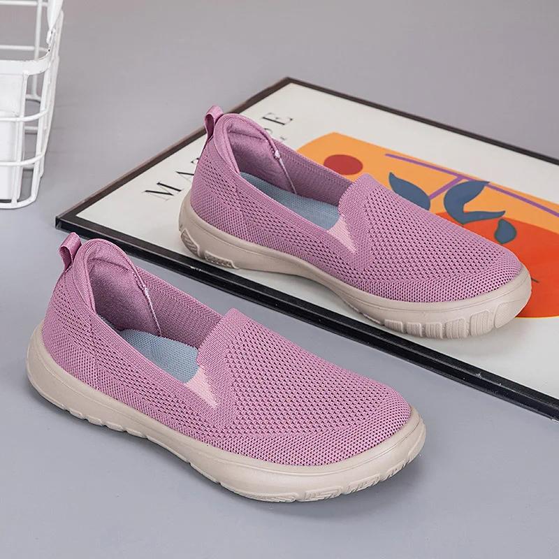 

Женские вулканизированные туфли Сетчатые дышащие кроссовки Слипоны Балетки Платформа Новая повседневная обувь Женские Противоскользящие прогулочные плетеные туфли 42 розовый