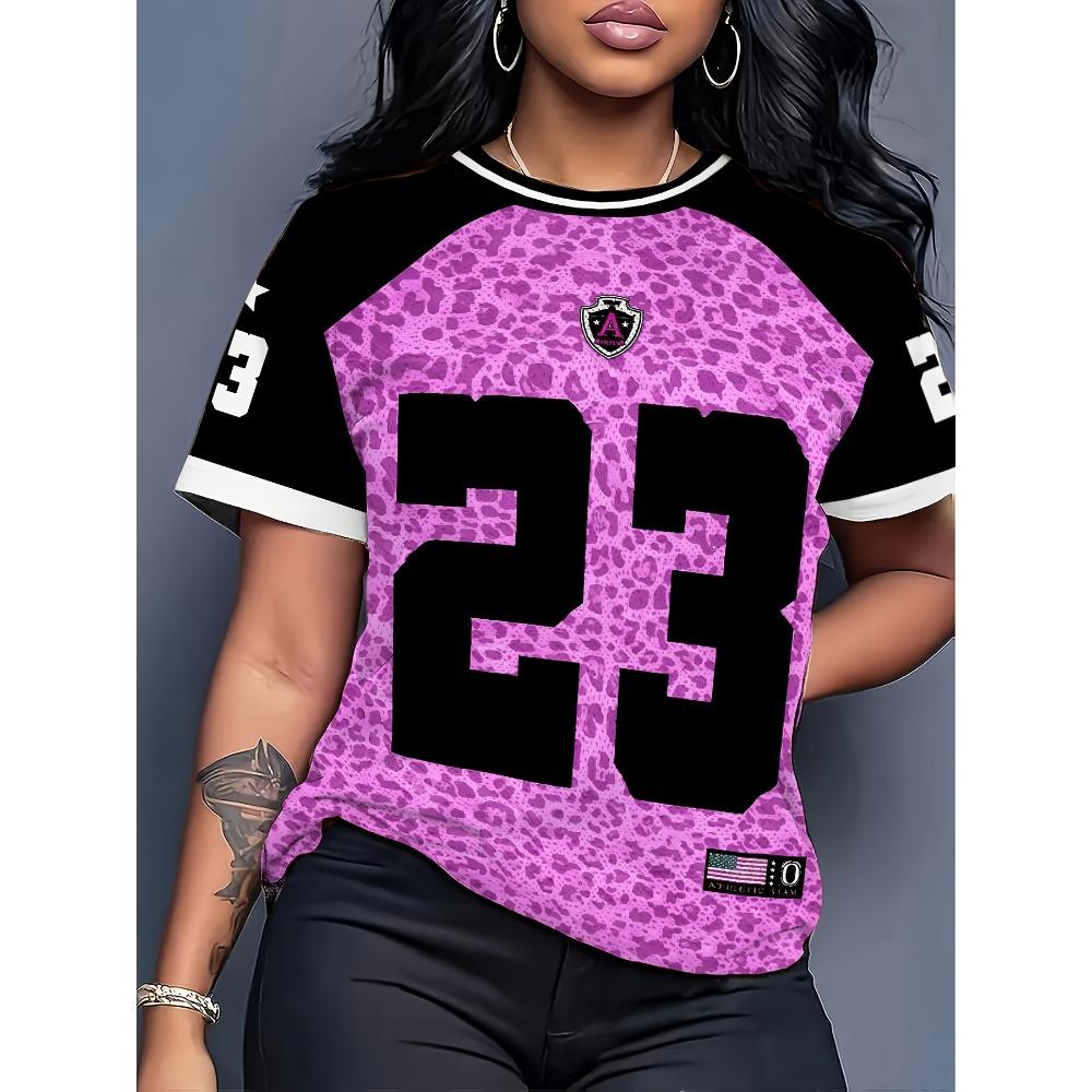 Contrast Color Sweet and Cool Sports Style Short-sleeved T-shirt with Digital Printing Casual Fashion Women's Top