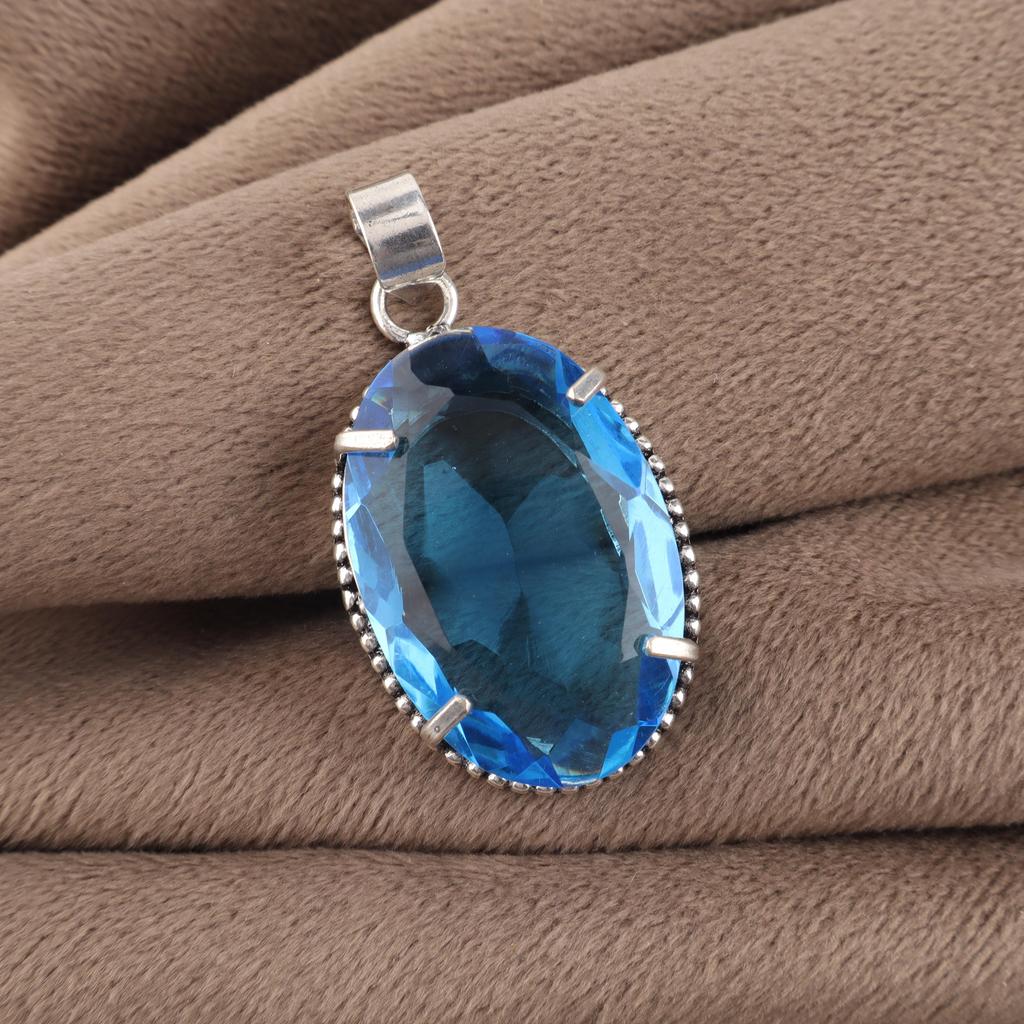Tanzanite Gemstone Silver Pendant 1.75" , 925 Sterling Silver Jewelry, Partywear Pendant For Her, Anniversary Gift For Wife PP-63-10