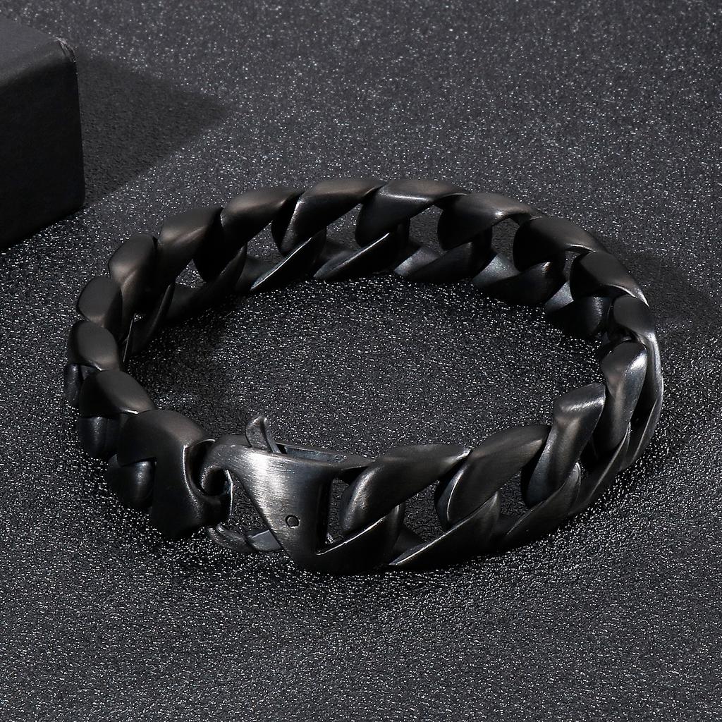 Kalen Black Cuban Link Men's Bracelet Gothic Style 15mm Thick Chain Stainless Steel Party Jewelry Simple Brushed Polished Gift