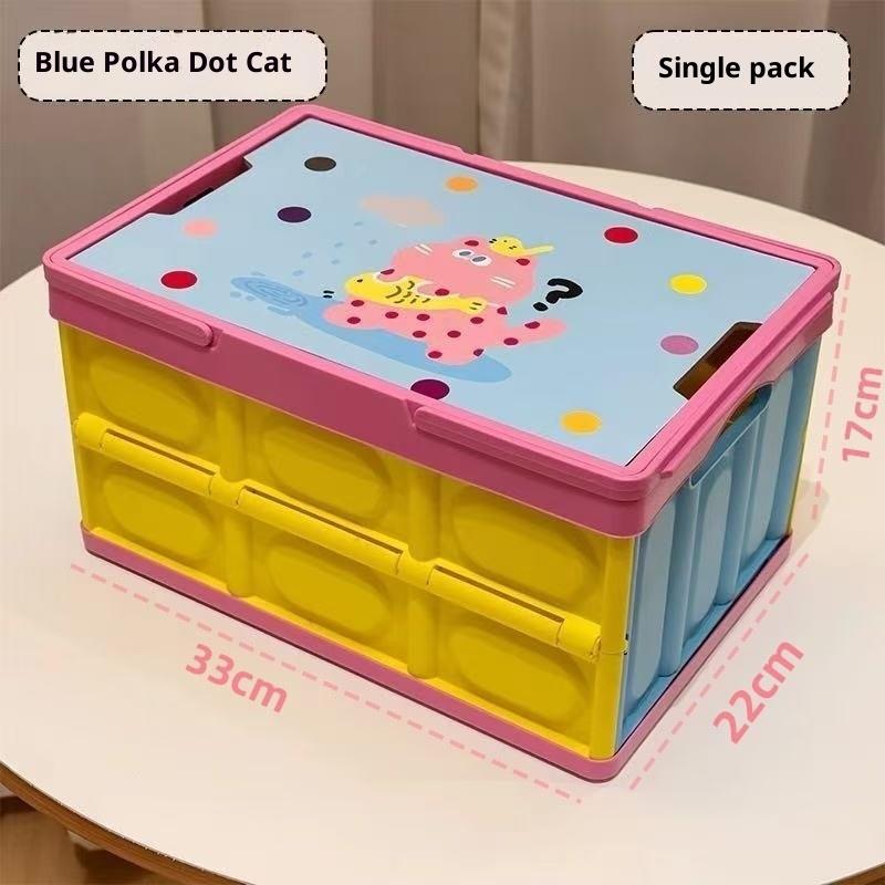 

Cartoon Print Foldable Storage Crates - Collapsible Kids Toy Organizer Boxes, Colorful Portable Storage Bins