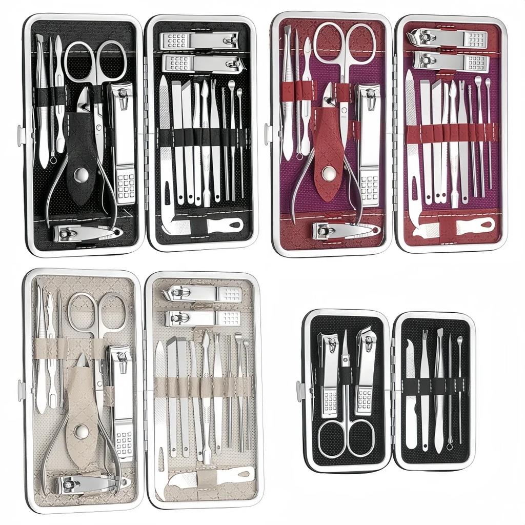 8/19/21Pcs Manicure Pedicure Set Stainless Steel Nail Clipper Cutter Kit Professional Nail File Scissors Ear Pick With Case