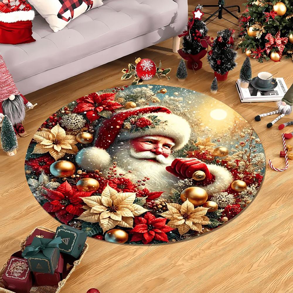 Christmas Round Rugs: Snowman, Santa,Tree & Gingerbread Delights for Festive Home Decor Room Floor Mats New Year Home Decoration