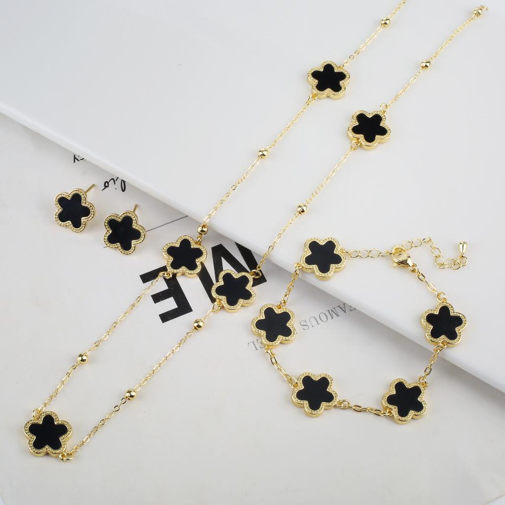 New Sweater Chain Five Point Star Creative Plant Plum Blossom Jewelry Set Shell Simple Bracelet/Necklace/Earrings Women's Clover