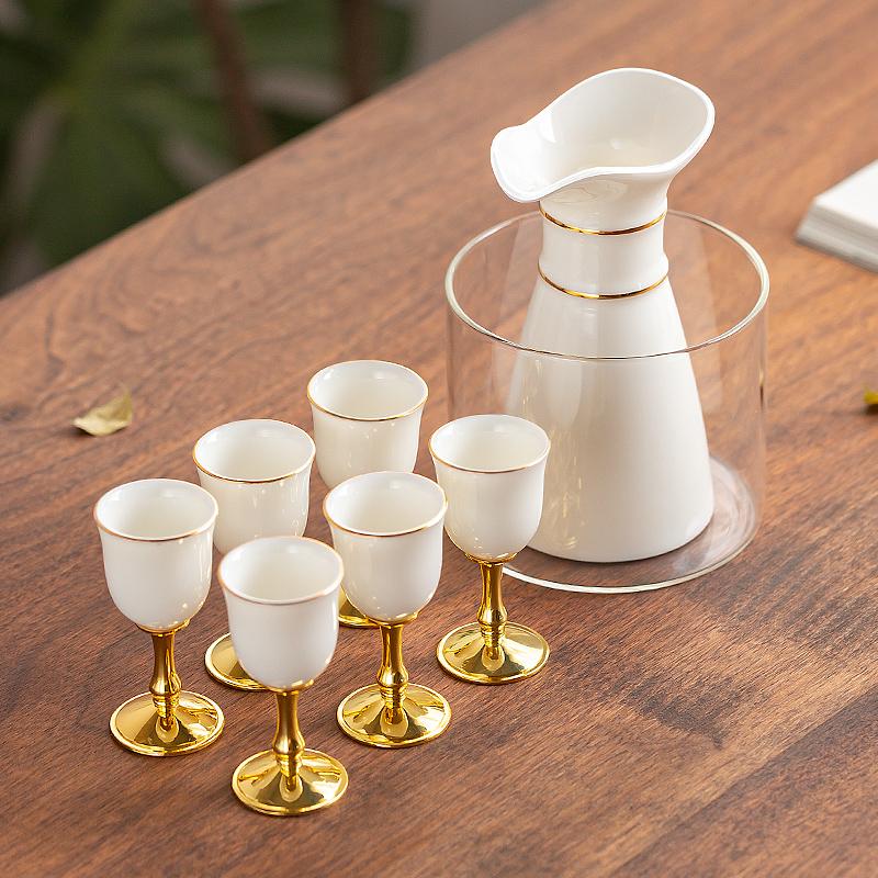 Chinese White Ceramic Wine Glass Set Wine Warmer Shot Glass Hip Flasks White Wine Glass Goblet Wine Dispenser Wine Set Gift Box