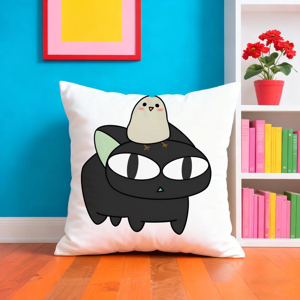 Cartoon Little Black Cat Cute Pillow Case Pillow Case Plush Fabric Soft Double Sided Print Home Sofa High Quality Cushion