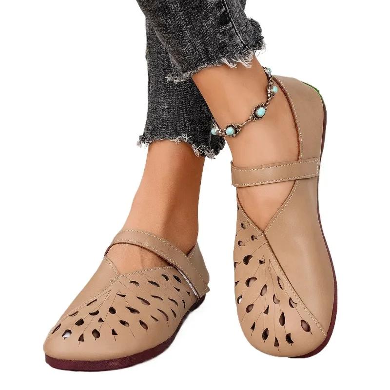 

Горячая распродажа 2025 Лето Тупой носок Женские балетки на мягкой подошве Классические неглубокие уличные балетки для женщин Повседневная обувь большого размера с вырезами 43 хаки