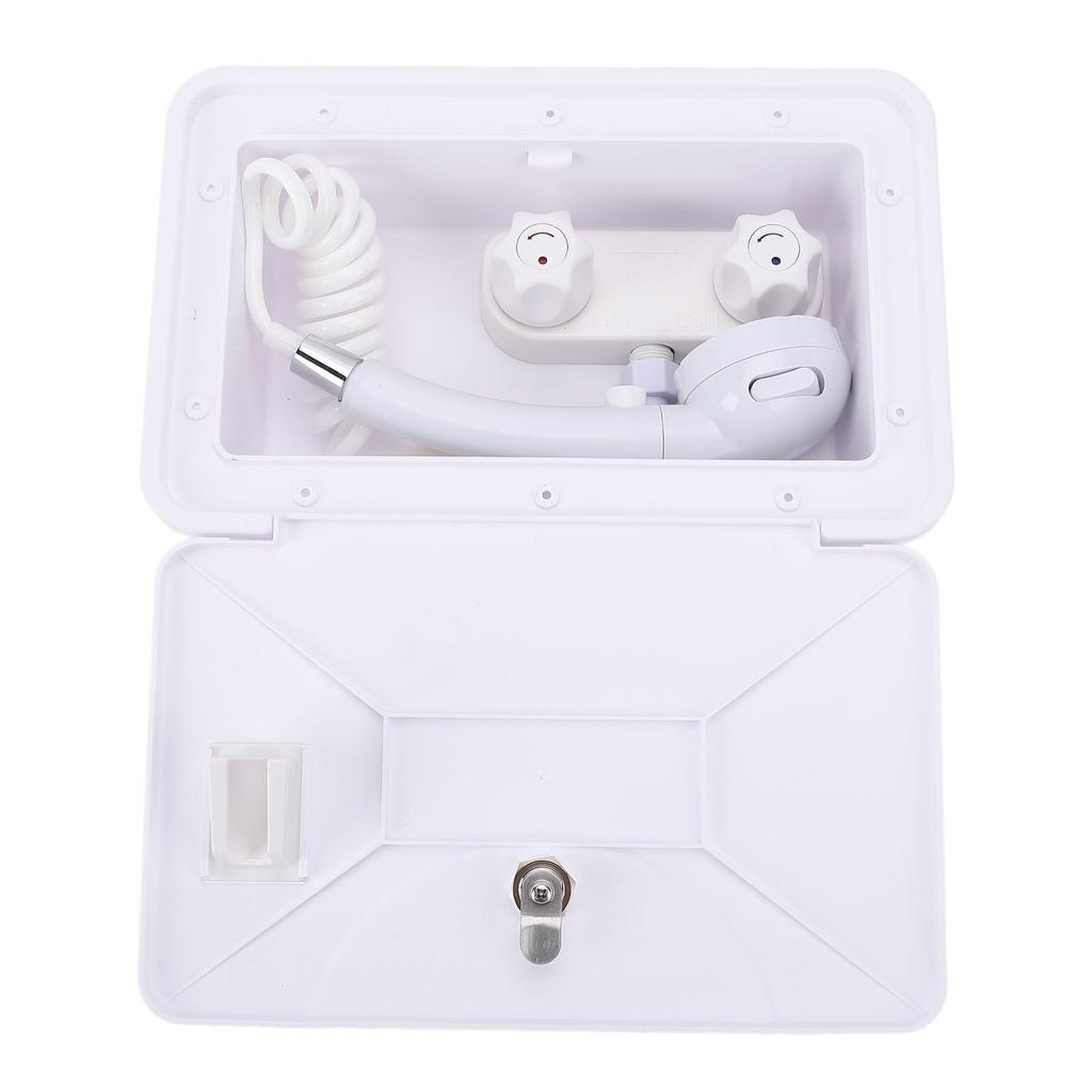 RV Exterior Shower Box with Shower Head 1.5m Retractable Hose Hot Cold Water Regulating for Motorhome Trailer