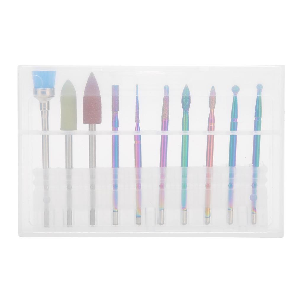 10pcs Tungsten Steel Nail Polishing Grinding Head Nail Drill Bits Dust Brush Set