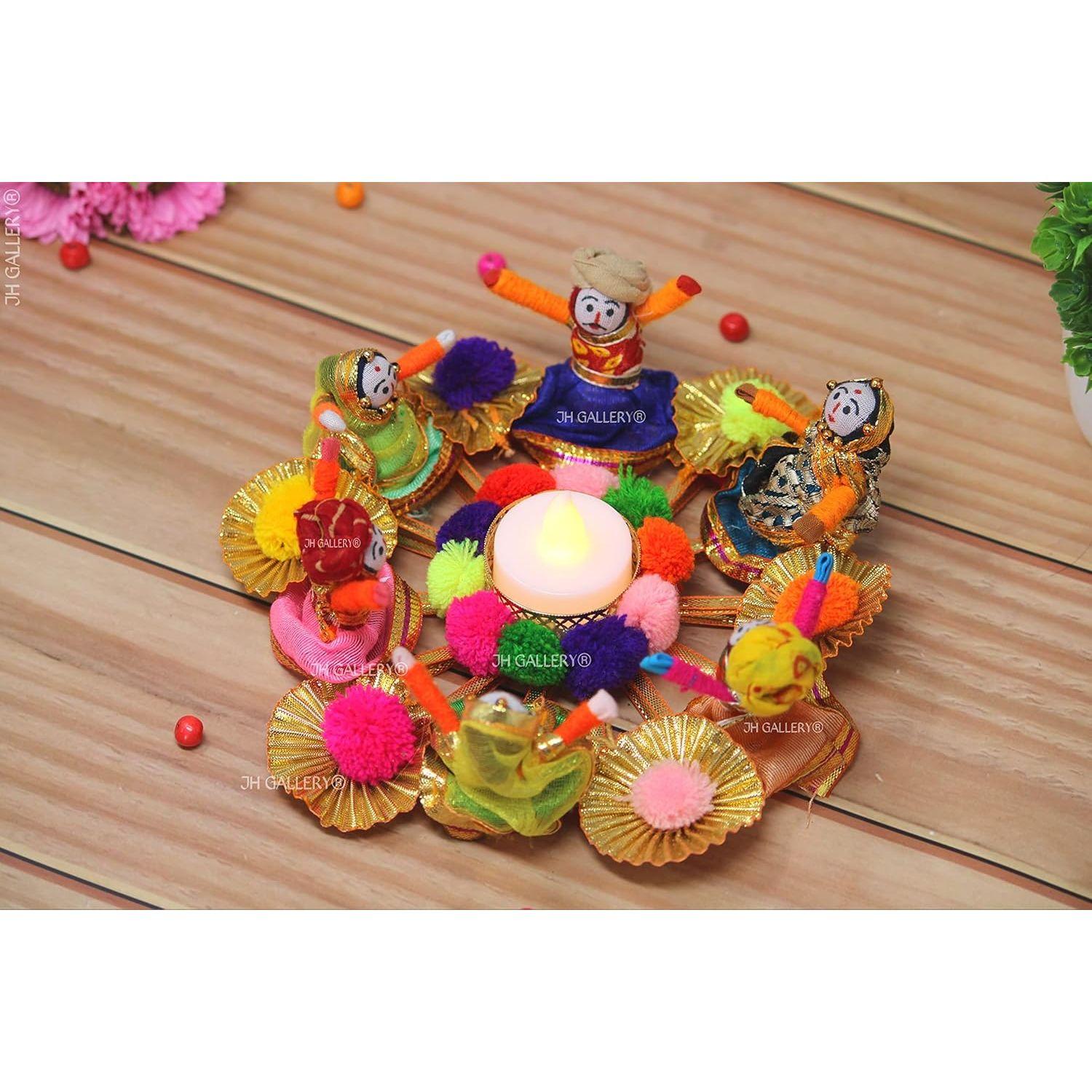 

Recycled Material Rajasthani Raja Rani Puppet/Dolls Decorative Tealight Candle Holder (Pack of 2)
