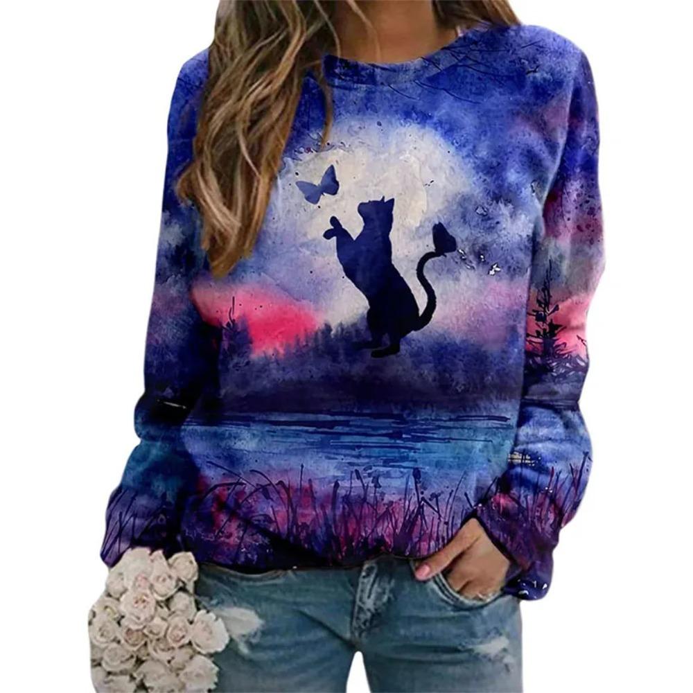 Urocze Koty Kwiatowe Bluzy Kwiatowy Druk 3D Damskie Nowe Bluzy z Kapturem O-Szyjne Codzienne Streetwear Pulowery Harajuku Top Damska Odzież