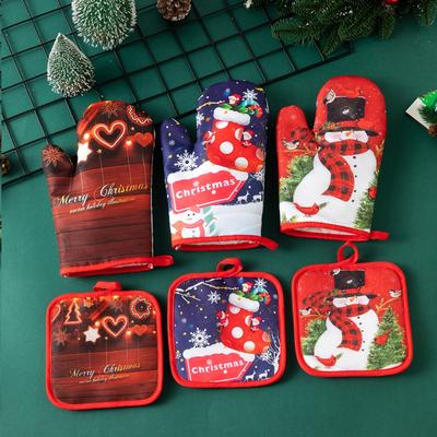 2 Stück Weihnachts-Ofenhandschuhe und Topflappen-Set Hitzebeständig Mikrowellen-Ofenhandschuhe und Topflappen für Küche Kochen Backen