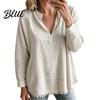 Layered Blouse Women Loose Fit V-Neck Blouse Solid Color Long Sleeve Tassel Hem Daily Wear Shirt Casual Fringe Trim Tops for Business Commuting
