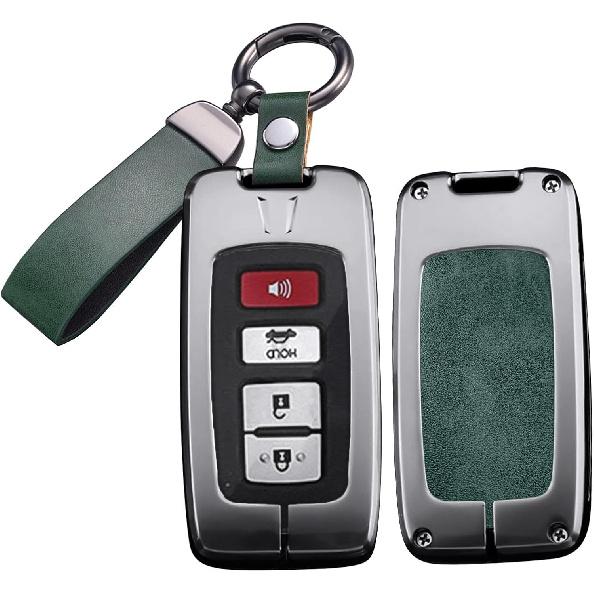 SANRILY Metal Leather 2/3/4 Button Smart Key Fob Cover for Toyota Tacoma 2023 2022 Avalon Camry Corolla RAV4 Highlander Sequoia 2021 Tundra 4Runner