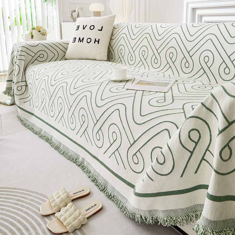 Geometric Chenille Sofa Towel Four Seasons All-Inclusive Sofa Cover Dust Cover Living Room Straight Row Sofa One Piece Cover Cloth