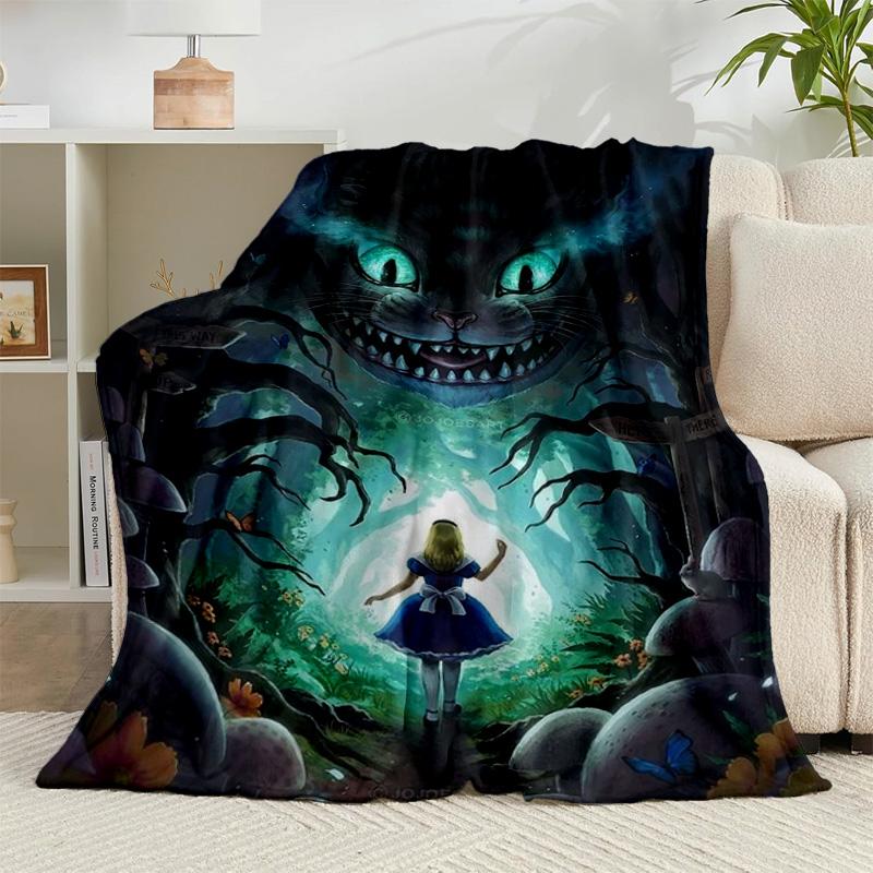 1PC Alice and the Cat Flannel Blanket Gift, Suitable for Both Men And Women, Soft Ideal for Beds And Sofa, Birthday Or Christmas Gift