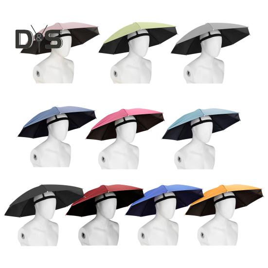 69CM UV Protection Umbrella Hat Hands-Free Sun Blocking Umbrella Hat with Elastic Headband Waterproof Kids Adults Outdoor Fishing Folding Umbrella