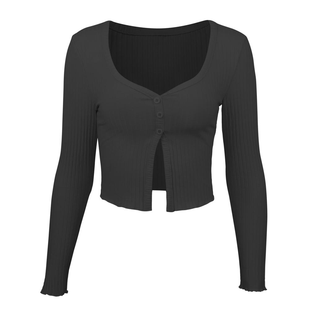 Spring and Summer New Long-sleeved Open-button Cardigan Top, Sexy Button-knitted T-shirt