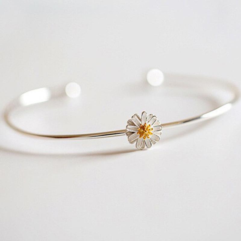 Buyee 925 Silver Flower Bangles Elegant Open Circle Bracelets for Women Fashion Party Fine Jewelry Simple Design