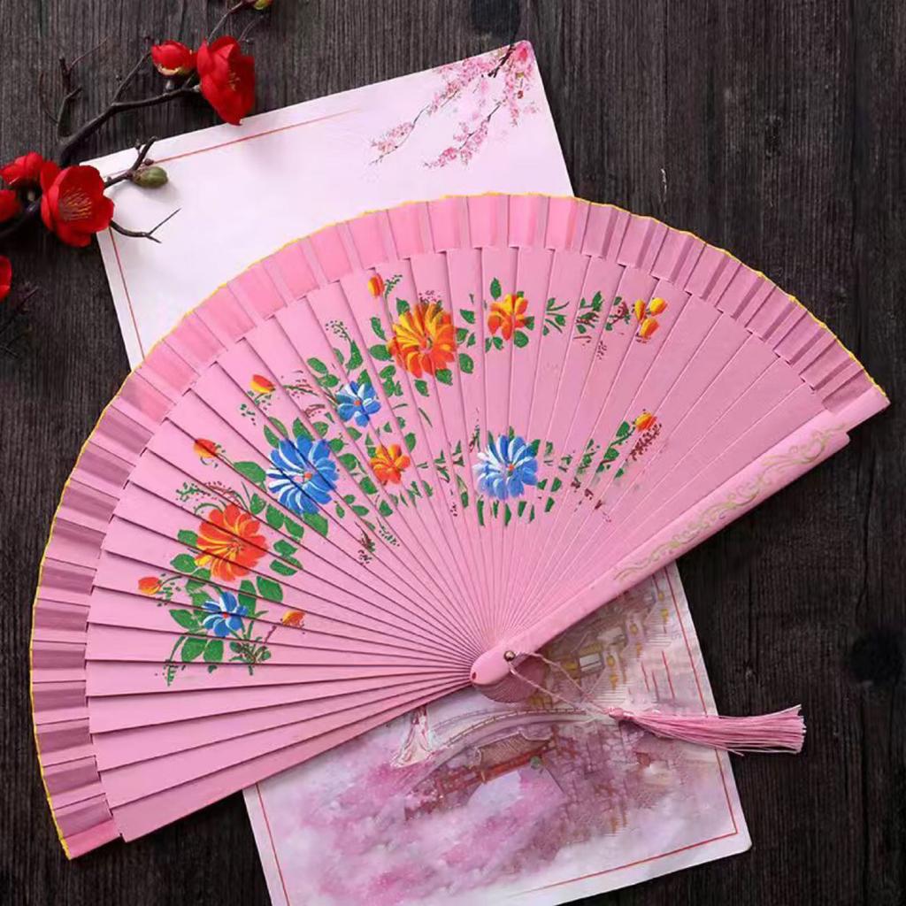 Flamenco-Aufführung Handgehaltener Spanischer Tanzfächer mit Dualem Muster und Blumenkunstwerk Seidenfächer zum Falten