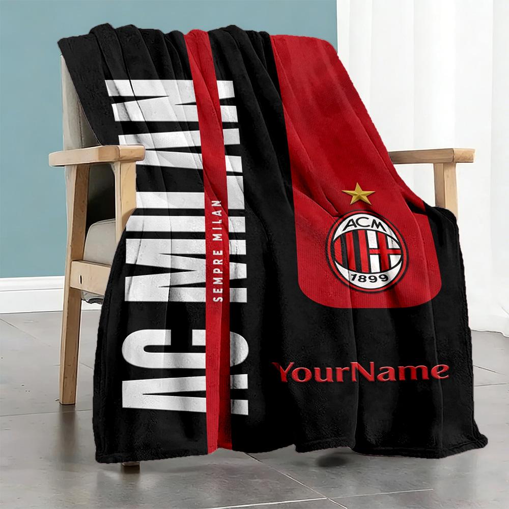 Ac Milan Personalized Name Blanket Multi-purpose Customizable Blanket Warmthful Decor Throw For Sofa Chair Office Couch All-Season Use