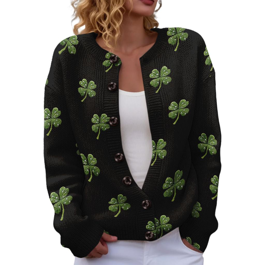 LXF-YK52 Crew Neck Cardigan St. Patrick's 3D Printed Sweater New Knitted European beautiful woman
