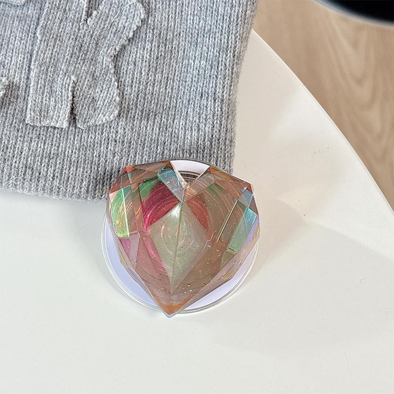 Magnetic Paste Three-Dimensional Laser Heart-Shaped Creative Desktop Drama Mobile Phone Airbag Bracket Transparent Telescopic Ring