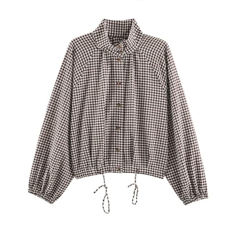 Womens Plaid Oversized Coat Casual Chic Outerwear Loose Fit Stand Collar Long Sleeve