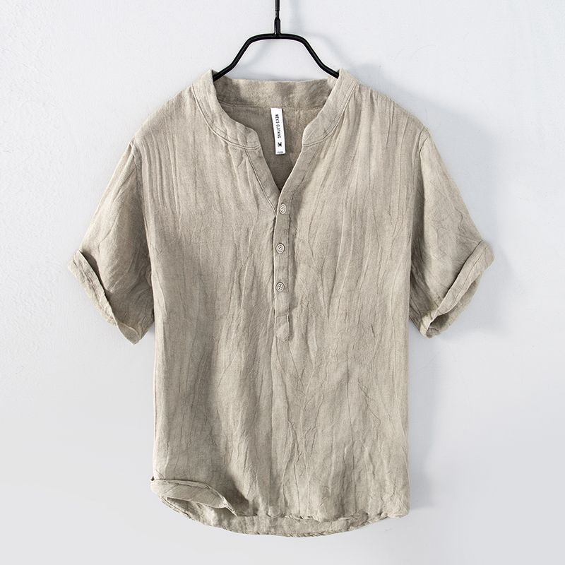 

Летняя футболка Intage Pure Linen с коротким рукавом для мужчин, тонкая однотонная мужская одежда, большой размер 5XL M хаки