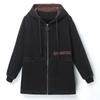 Women's Fleece-Lined Denim Hooded Jacket: Mid-Length, Warm, Fashionable Autumn/Winter Coat for Middle-Aged & Elderly Moms.