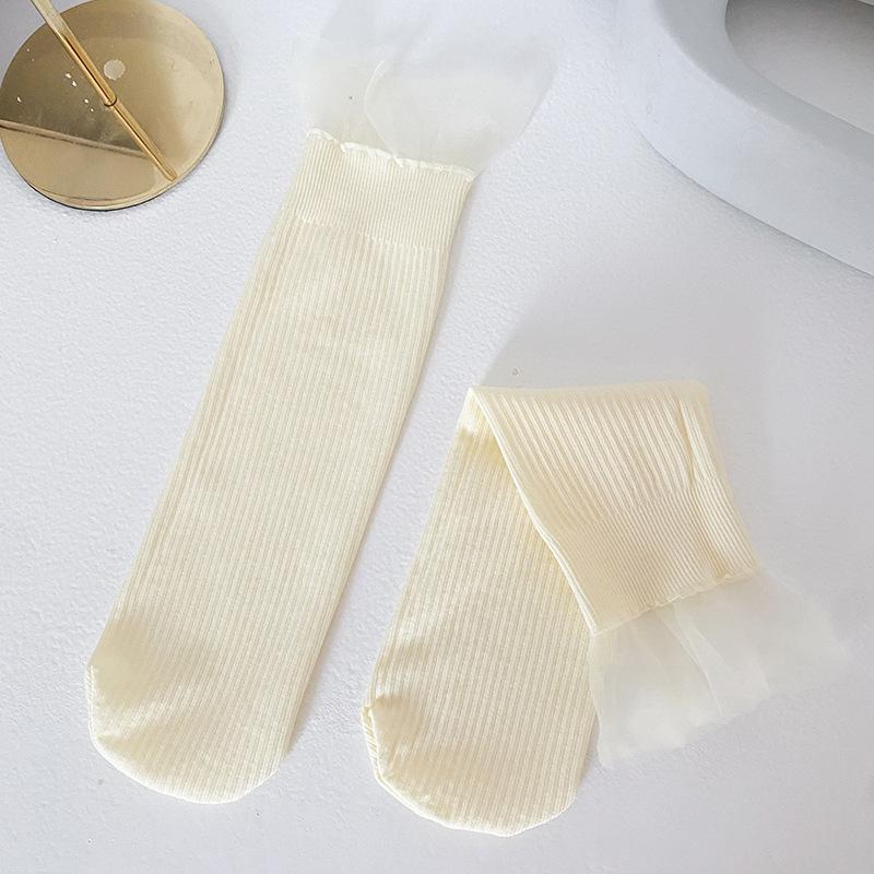 

Korean lace mesh lace girl medium tube socks spring and summer thin Japanese sweet lolita jk pile socks One size fits all