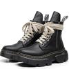 Martin Boots Leather Men's Boots Trendy Boots Thick-soled Straps Personalized Women's Boots Black