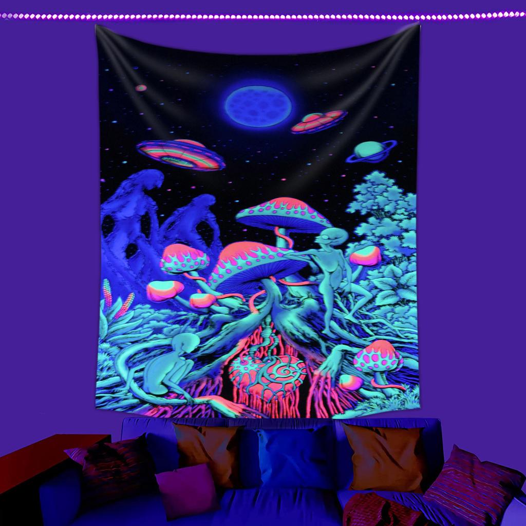 Fluorescent Tapestry UV Tree of Alien Life Purple Mushroom Fluorescent Tapestry Home Room Cloth Tapestry