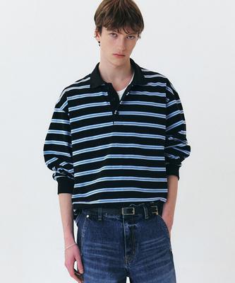 Windeo Striped Cotton Polo - Blue Black