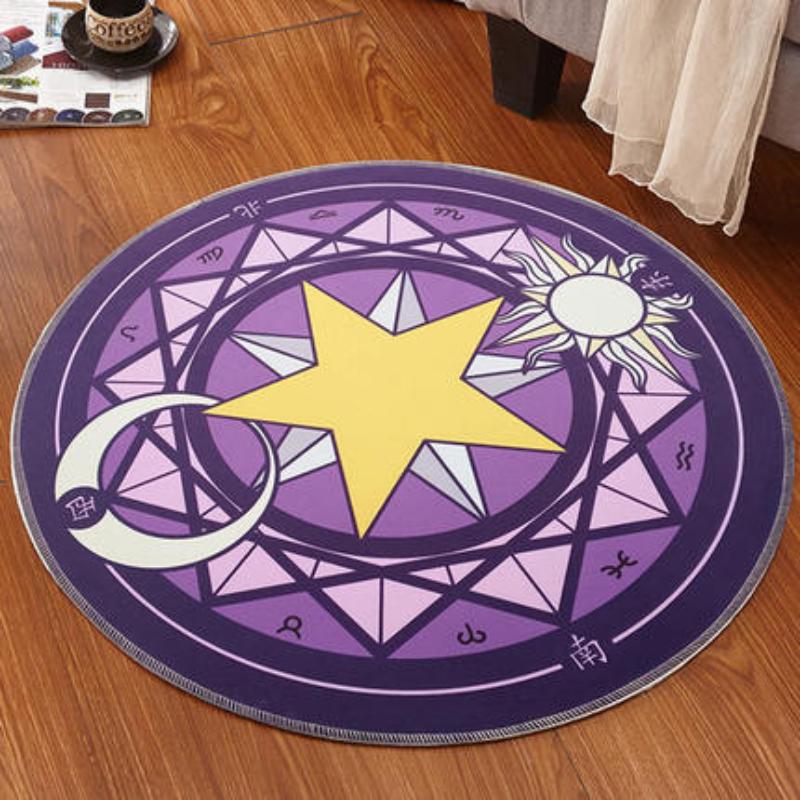 Cute Cartoon Cherry Blossom Magic Tarot Round Carpet Home Living Room Bedroom Floor Decoration Computer Chair Mat Carpet