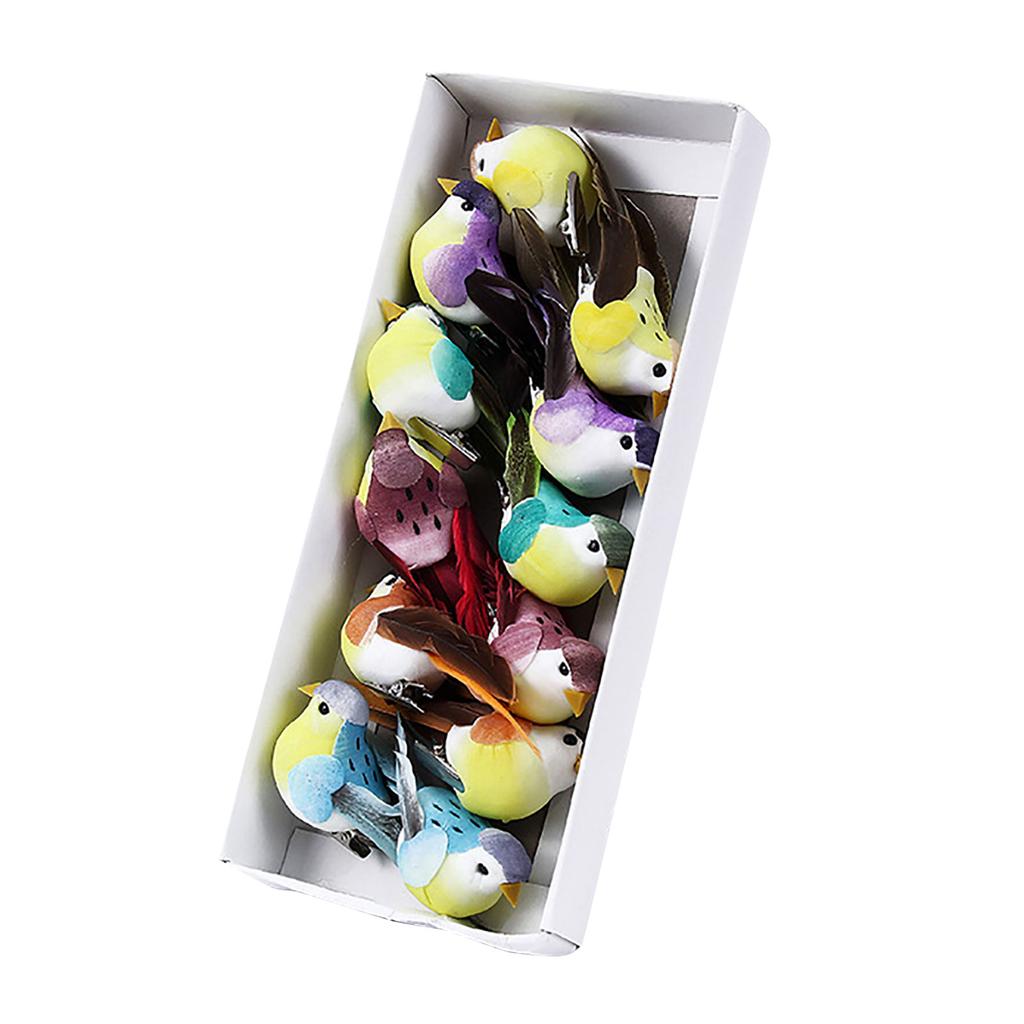 12pcs Feather Foam Birds Tree Decor Mini Artificial Bird Fake Foam Simulation Birds Mini Sparrow Clip On Ornaments for DIY Craft