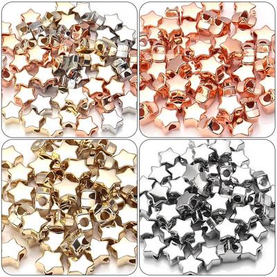 50 piezas Cuentas espaciadoras de estrella electrochapadas en oro y plata, Cuentas DIY de agujero grande para hacer joyas