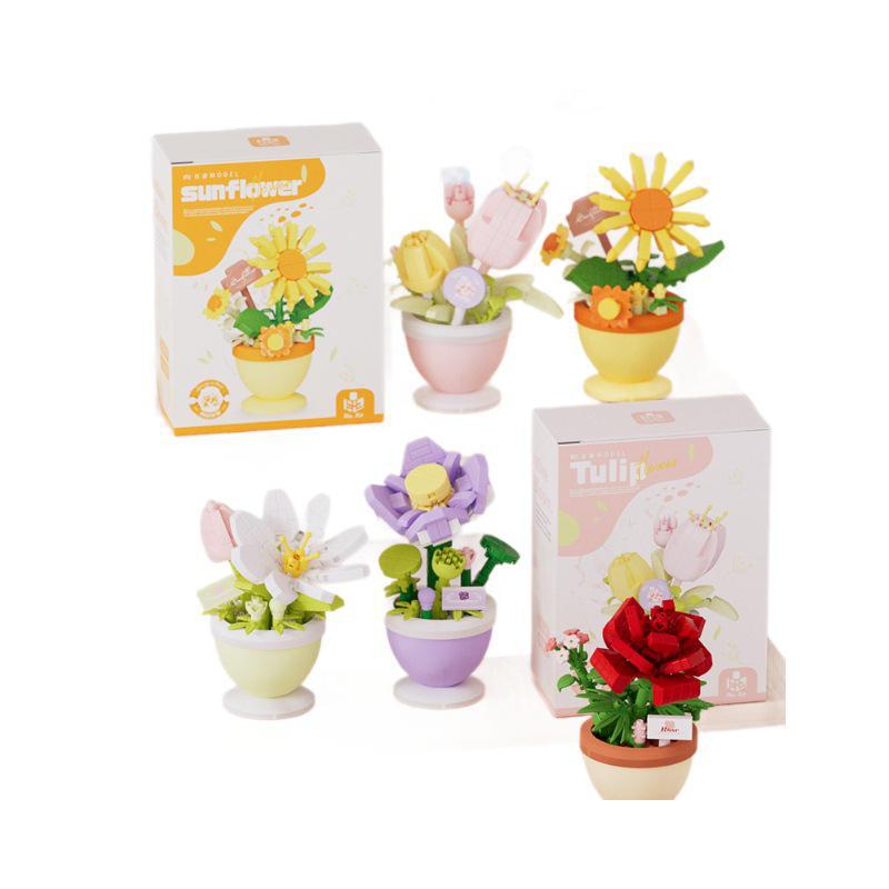 Sunflower Building Block Bouquet - Small Particle Assembly Toy, Compatible with Lego, Gift for Children and Teachers.