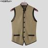 INCERUN Men Stand Neck Sleeveless Stitching Slim Waist Thin Waistcoat Tops