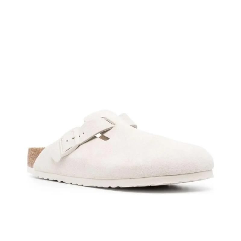 Birkenstock Boston Unisex Round Toe Minimalist Comfort Mules Rubber Sole Closed Toe Clogs Antique White Narrow Fit 1024740 36