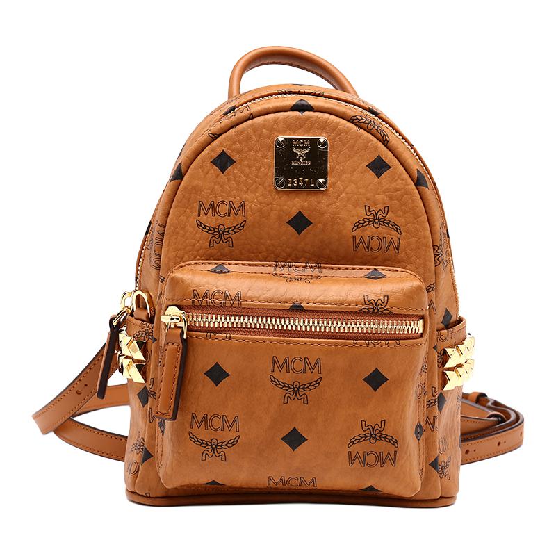 

MCM Stark Classic Double-Sided Studded Coated Canvas And Leather Trim Backpack Mini Unisex backpack Brown Cognac MMKAAVE13CO001 Basic Set (Bag+Dust Bag)