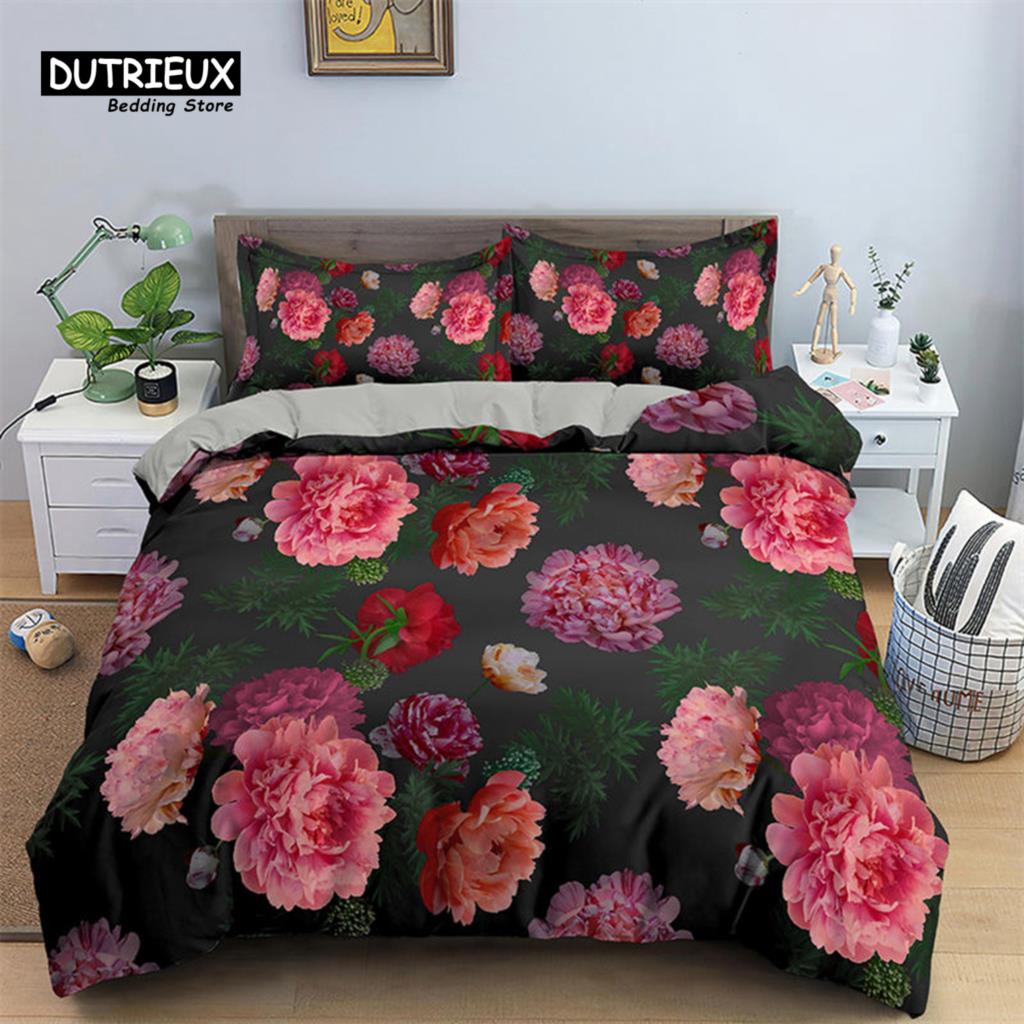 Romantic Flower Duvet Cover Rose Floral Bedding Set Microfiber Comforter Cover King For Girl Women Wedding Valentine's Day Decor