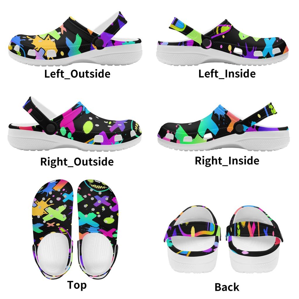 White EVA Clogs with Cute Cat Print, Lightweight Slip On Garden Shoes, Breathable Beach Sandals, Indoor Outdoor Slippers for Men Women