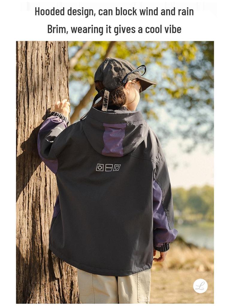 Autumn 2025 Girls' Color Block Windbreaker Jacket - Stylish Soft Shell for Kids